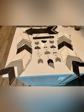 Wooden Arrow and Geometric Wall Hanging Set - Black, White, Gray